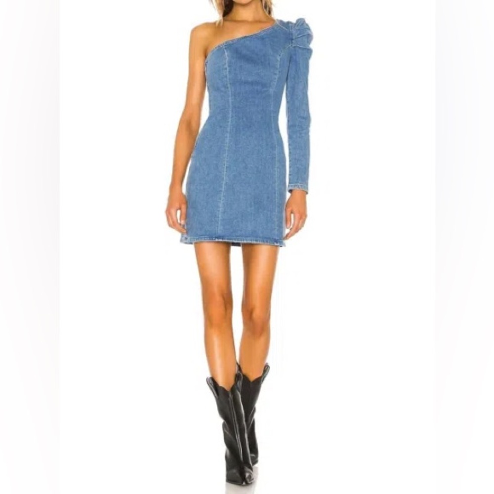 GRLFRND ELLIE One-Shoulder Denim Dress Size XS